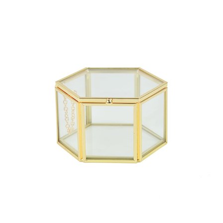 Glass Hexagon Smykkeskrin, Gjennomsiktig Glass Gull Smykkeskrin, Transparent Glass Smykkeskrin