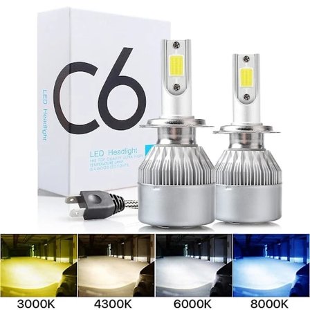 2 stk. C6 LED Bilfrontlykter H7 LED H4 Lampe H8 H1 H3 H11 HB3 9005 HB4 9006 9007 Billys Dimlys 3000K 6000K 8000K Gyllengul H11 Golden Yellow_tfr...