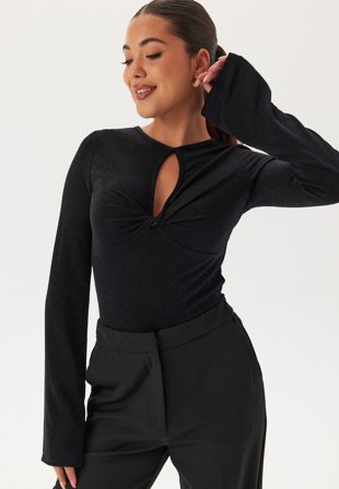 Happy Holly - Sparkling Twisted Top - Black/Black - Kläder - - Bubbleroom