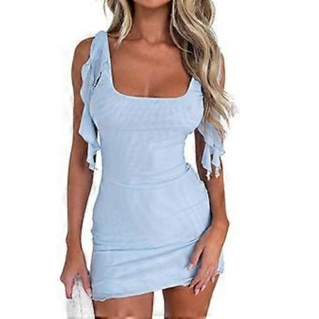 Dam Fyrkantig Hals Ärmlös Bodycon Kort Klänning Bodycon Klänning Mesh Mini Klänning Festklänning Rygglös Nattklubbsklänning Himmelsblå XS(XS 