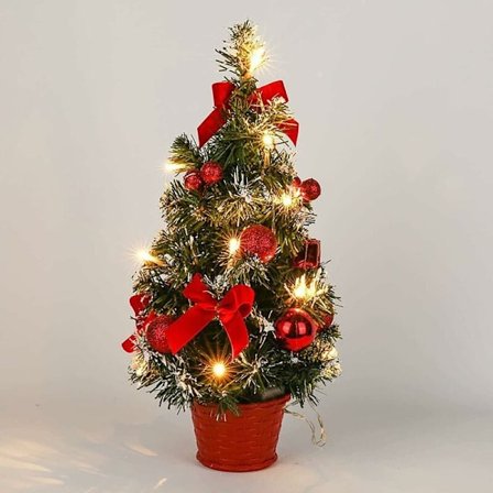 40cm Mini Juletre med 30 LED-lys, Skrivebordslys, Batteridrevet Belysning, Liten LED-Juletre for Hjem, Kontor, Julefest