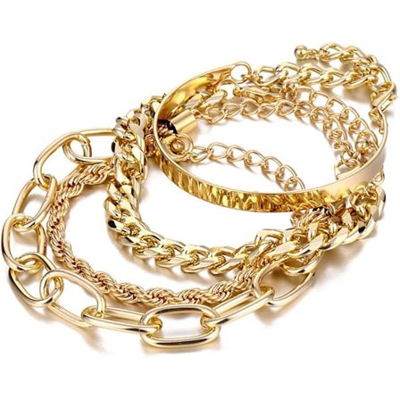 Guld Armband för Kvinnor, 14K Guldförgyllt Smalt Lagerkedje Armband Justerbart Sött Charm Armband Länk Armband Set