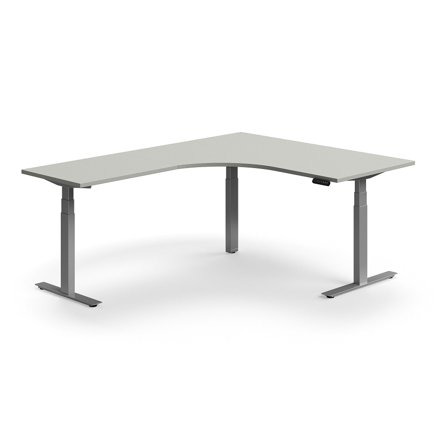 Schreibtisch QBUS höhenverstellbar, L-Form, 1600x2000 mm, Gestell silber, hellgrau