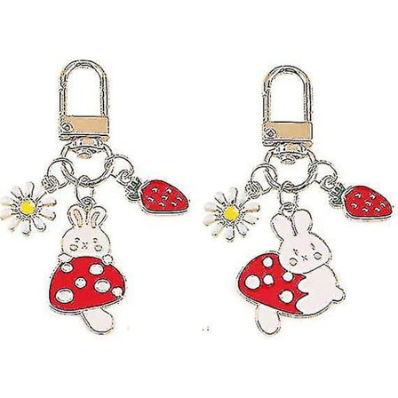 2 stk Søte Sopp Kanin Nøkkelring For Kvinner Kawaii Nøkkelring Tilbehør Nøkkelring