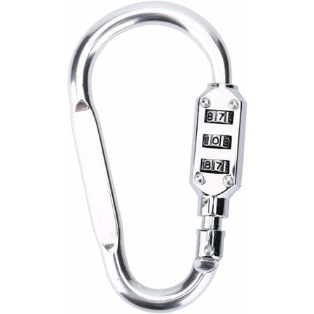 Karabinhagelås 3-cifret kombinationslås, stærk nulstillelig klatrekarabinhage, sølv