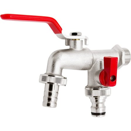 Dubbel kulventil 11282, 1/2", matt, krom, extra utlopp 3"