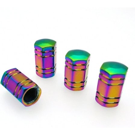 Venttiilikorkit 4-pack, Sateenkaarenväriset 6-kulmaiset