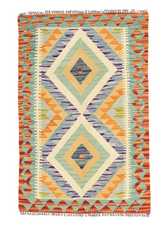 Oriental Kilim Afghan Old Style Rug 84X124 Green/Orange Wool, Afghanistan
