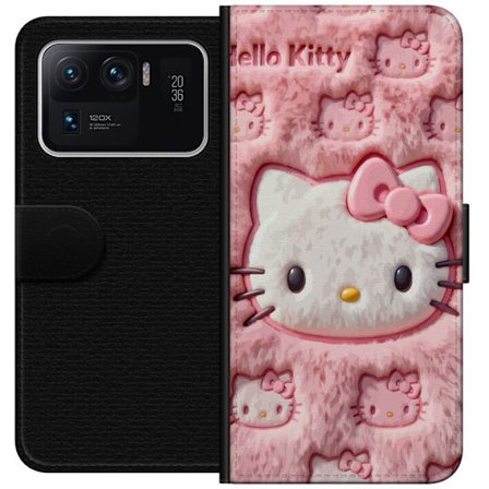Kompatibelt Lommeboketui til Xiaomi Mi 11 Ultra Hello Kitty rosa fluffy bakgrunn med ikoniskt ansikt og kawaii-estetikk