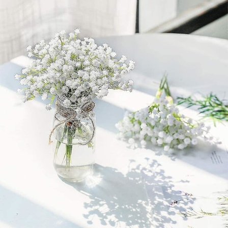 Kunstig pust falske blomsterbukett Gypsophila bulk blomst i hvitt for bryllupskrans hage