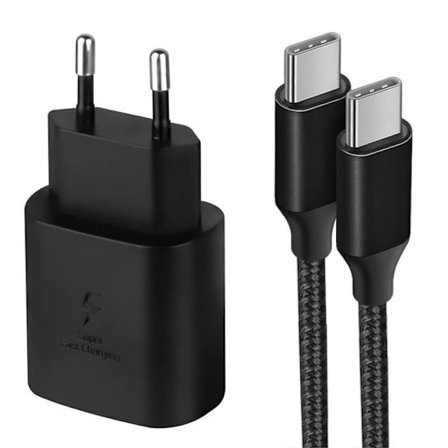 Laddare PD 25W + USB-C till USB-C nylonkabel 1M för iPhone 16 Pro - iPhone 16 Pro Max - 16 - 16 Plus - 16e - Svart
