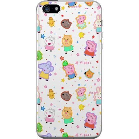 Yhteensopiva Puhelinkuori Apple iPhone 5 Värikkäät piirretyt eläinhahmot leikkisässä tyylissä tähtien ja pisteiden kera vaalealla taustalla