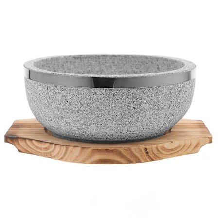 Kivikulhosetti, pinnoittamaton kivikulho, korealainen keittiö, kivipata puupohjalla (800 ml)