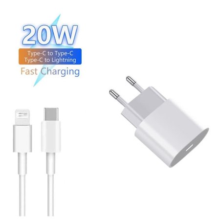 20W USB-C Snabbladdare för iPhone med 1m Kabel, Kompatibel iPhone 5-14 Pro Max