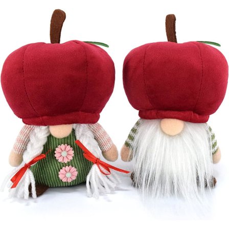 2 stk. Par Apple Nisser Plysj Ornamenter Håndlaget Svensk Tomte Dukke Frukt Elf Lagdelt Skuff Nisse Rød