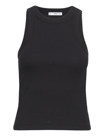 Ribbed Cotton-Blend Top T-shirts & Tops Sleeveless Svart Mango*Betinget Tilbud