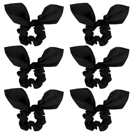 Hårbånd Silkerosetter Scrunchies til Hår Kaninører og Hale Scrunchies Hårtilbehør til Kvinder Sort 6 stk.