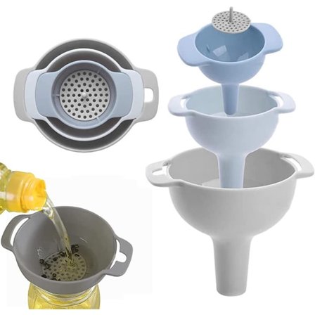 ING Plasttrakt 3 deler Matkvalitetstrakt med silfilter Trakt Krukketrakt Hermetikktrakt for olje, flytende mat og pulver