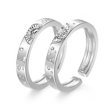 Åben Ring Stjerne Måne Ring SØLV