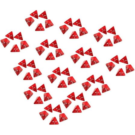 Röda polyedriska D&D-tärningar i akryl, 4 sidor D4 RPG-rollspelstärningar, 65 bitar
