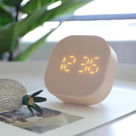 Kvadratisk liten vekkerklokke lysende stum LED multifunksjonell digital klokke lys Pink