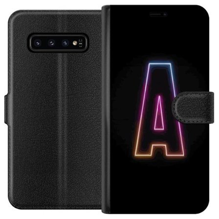 Kompatibel Tegnebogsetui til Samsung Samsung Galaxy S10 Minimalistisk neonbogstav A i regnbuefarvet lys mod sort baggrund i moderne typografisk stil