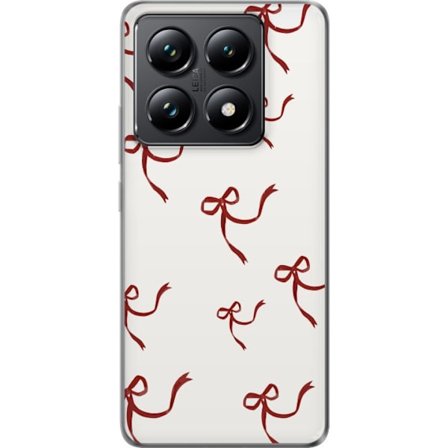 Kompatibelt Mobilskal till Xiaomi Xiaomi 14T Pro Motiv med röda sidenrosetter på ljus bakgrund perfekt för jul romantik och elegans