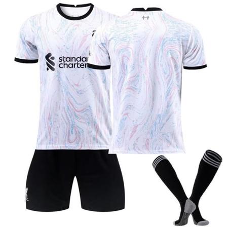 22-23 Liverpool udebanetrøje 11 Salah grå og hvid fodbolduniformssæt nr. 9 Firmino trøje med sokker No number socks #16