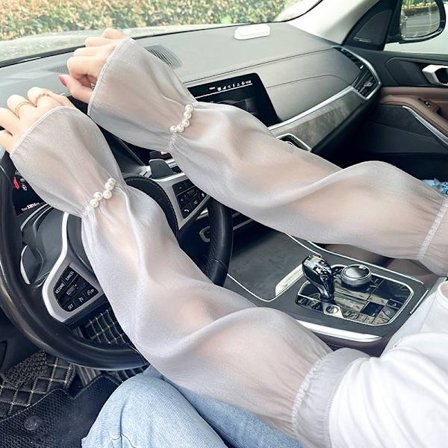 Mesh Körning Solskydd Pärl Ärmskydd Chiffong Tunn Sommar Andningsbar Solskydd UV-Resistent Andningsbar Arm Ärm