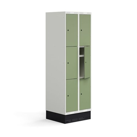 Skab til skoleelever ROZ, 2 moduler, 6 døre, inkl. bund, 1890x600x550 mm, lysegrøn