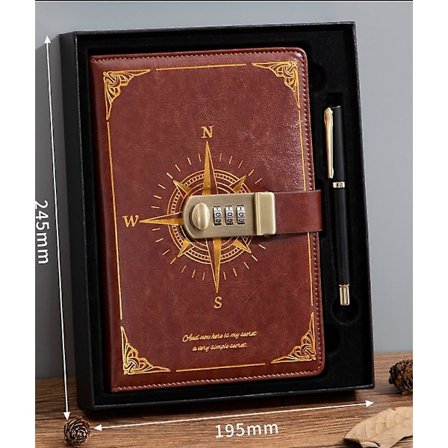 Rejse notesbog, notesbog med lås, dagbog med kode (kompasmodel), piges hemmelige notesbog til skolekontor studerende, fødselsdagsgave, 22x15