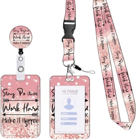 Badgeholder, ID-badgeholder med halsrem, udtrækkelig navneskilt, til studerende, buskort, nøgle