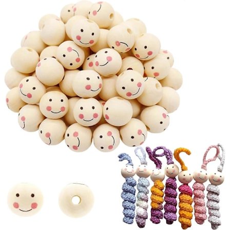 Trækugler med ansigt, pakke med 60 - Træhoveder med ansigt 20 mm, trækugler naturligt træhåndværk kugler til bekymringsorme, lykkeorme, englehoveder, 