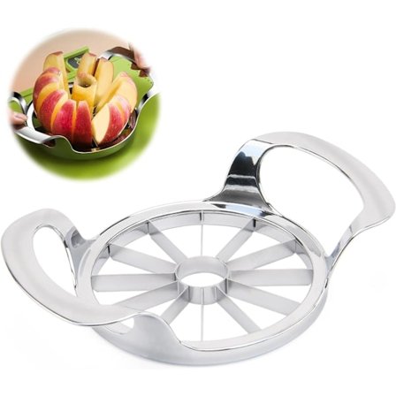 Omenaleikkuri, 1 kpl 12 ruostumattomasta teräksestä valmistettua terää, hopeanvärinen omenaleikkuri, omenaporanterä, omenaleikkuri kahvalla 