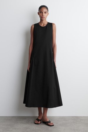 COS Women's Panelled Gathered-Side Midi Dress in Black