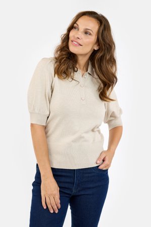 JENSEN - Kortærmet Strik - Sand