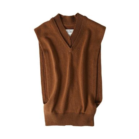 Maison Margiela Sleeveless Strik Brun, Herre Slipover