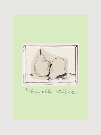 Poster med stilleben av två päron på ljusgrön bakgrund | Kunstary.com, 40x50 cm