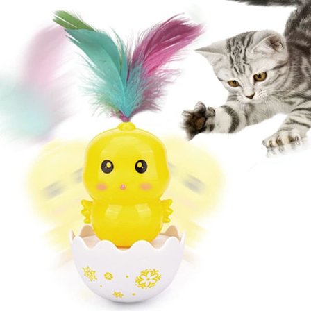 Fargerike fjærleker for katter - Erte katte-tumbler museleker, katteinteraktive selv-hei-leker, ballleker (gul)