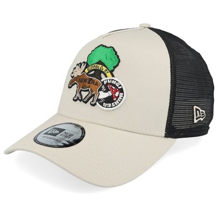 New Era - Beige trucker Cappellino - Ne Outdoor Patch Stone/Black Trucker @ Hatstore