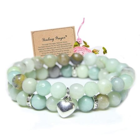 IC Healing Armbånd til Kvinder - Amazonit Armbånd - Healing Bønner Krystal Armbånd, 8 mm Natursten Anti Angst Stress Relief