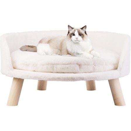 Katt Sofastol Seng med Avtakbar Vanntett Matte - Hevet Plysj Pels Hund Valp Sofaer med Treben Ramme (Dia 35cm)