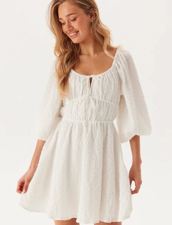 Bubbleroom Diamond Neck Dress - White - L