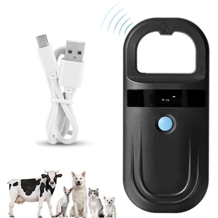 Husdjursspecifik Bluetooth RFID-chipläsare - USB-laddning - Trådlös - Stöder FDX-B och EMID - 134,2KHz/125KHz OLED-display - Svart