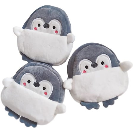 3 stk. Søde Kawaii dyrepunge til teenagepiger Lille møntpung Mini plys punge Makeup taske til kvinder med lynlås Pingvin