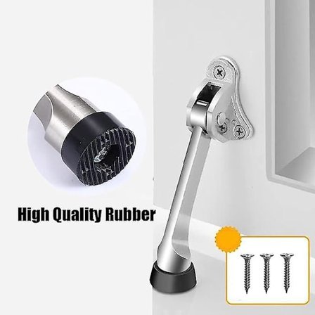 2 stk. dørstopper, forhindrer døren i at smække, dørstopper dørholder, med bløde gummistødere og skruer - zinklegering - 13 cm