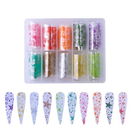 Nagelfolie / folie - Set 10 färger - 100 cm / st
