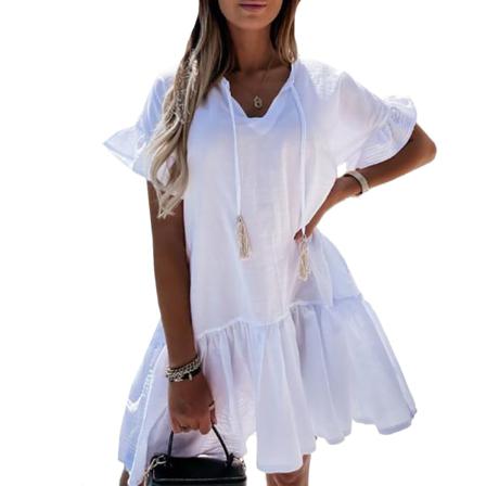 Lösa Casual Volanger Oversized Hem Miniklänning Dam Sommar Shor