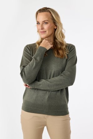 JENSEN - Langærmet Strik - Grøn Melange