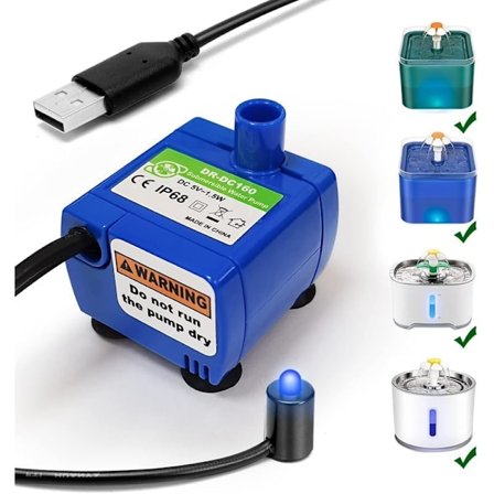 Katte Vandfontæne Pumpe, Pet Vandfontæne Pumpe Udskiftningspumpe DR-DC160 Motor, Pet Drikkefontæne og Katte Vanddispenser Udskiftningspumpe (Blå